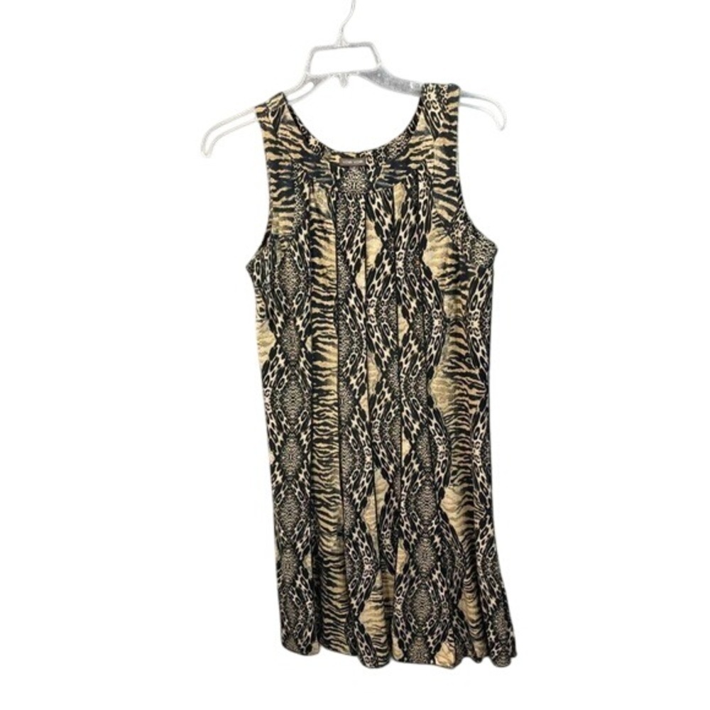 Voir‎ Voir Mixed Animal Print Sleeveless Midi Dress Leopard Tiger Tan Black 14
